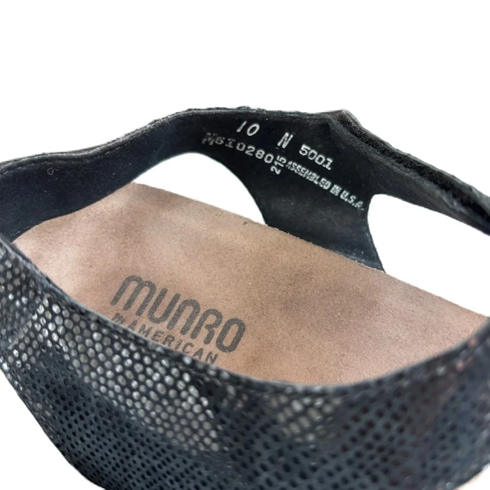 Munro Pisces Boho Black Snakeskin Mini Platform Walking Wedge Strappy Sandal 10N